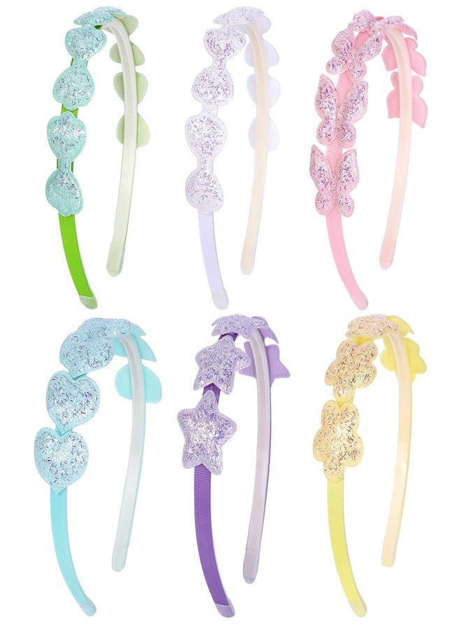 Fishdown 6Pcs Girls Glitter Headbands Toddler Head Bands with Teeth Non-slip Glitter Headband Hairband for Girls and Kids - Image 1